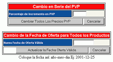 Modulo Administrativo de Tienda En Línea: Cambios en Serie de precios y fechas de ofertas de Productos
