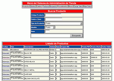 Modulo Administrativo de Tienda Online: Listado de Productos