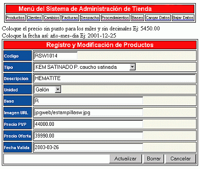 Modulo Administrativo de Tienda Online: Modificación de Producto